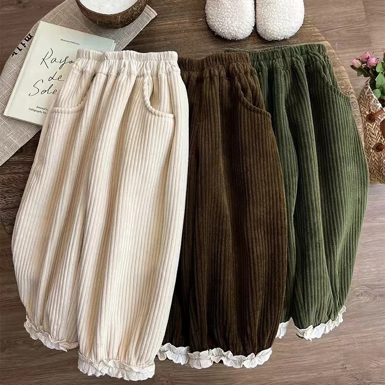 女童加绒裤子秋冬款女宝宝冬装儿童一体绒2025新款冬季加厚萝卜裤