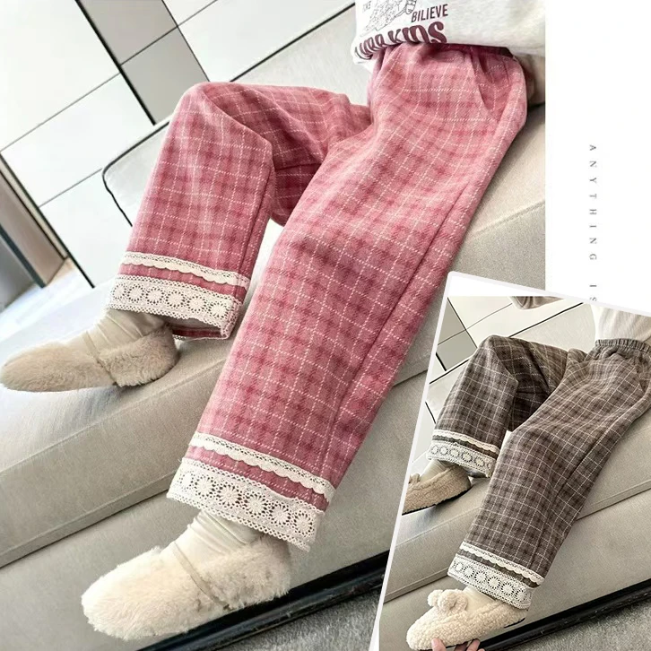 女童加绒裤子秋冬款2025新款儿童冬季毛呢加厚女宝宝一体绒阔腿裤