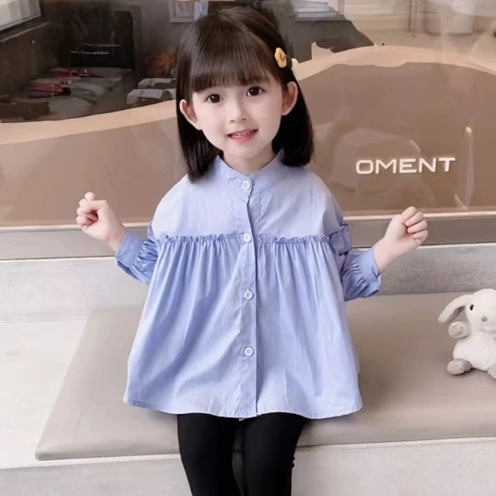 棉女童春秋纯棉衬衫2025新款秋季童装宝宝长袖洋气韩版宽松衬衣女