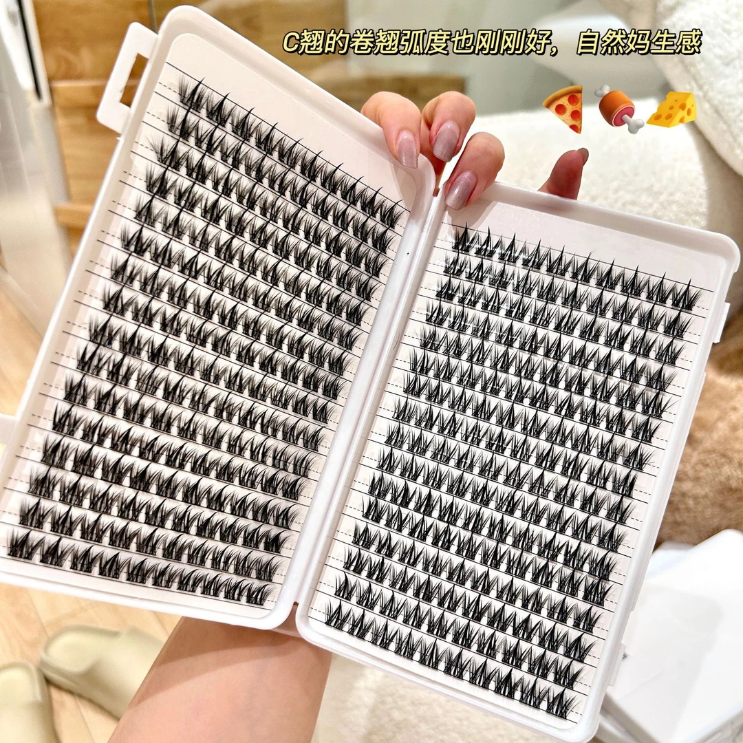 免胶大容量假睫毛犬系狗狗眼自然卷翘浓密仿真分段式新手单簇自粘