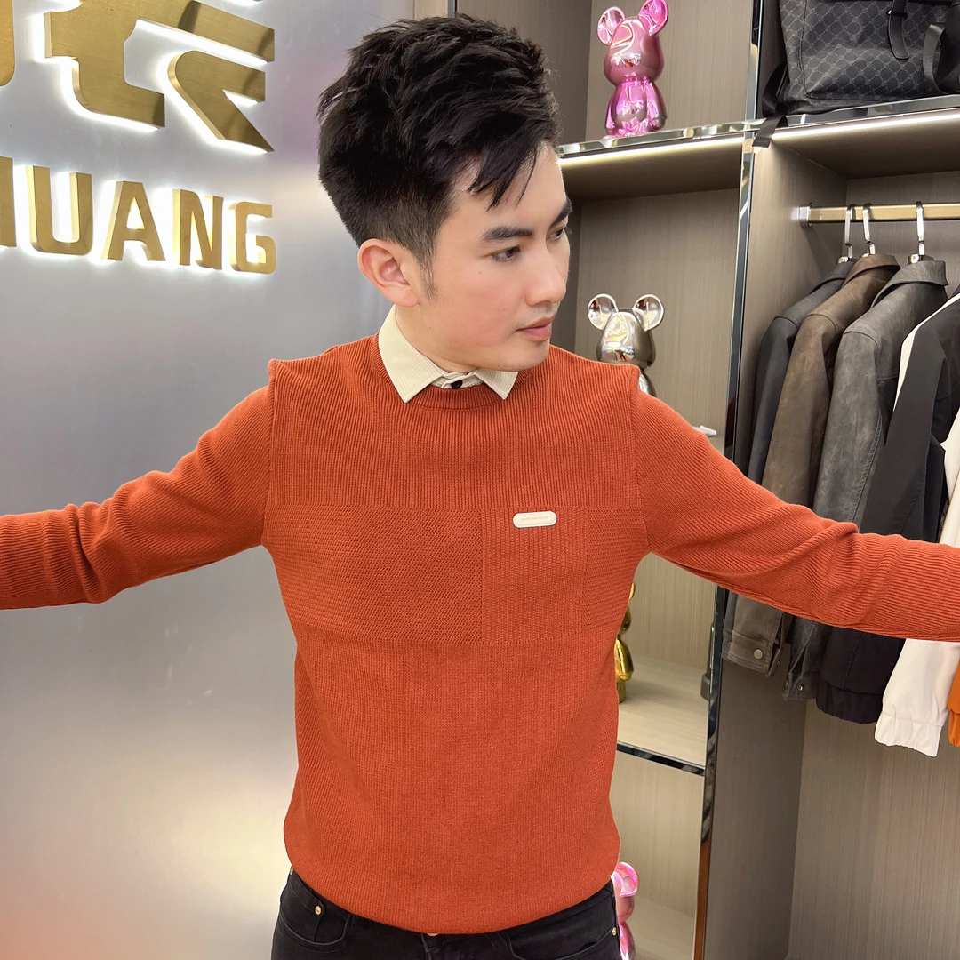 2024新款假两件毛衣男衬衫领春秋装修身针织衫男士保暖内搭-1086#