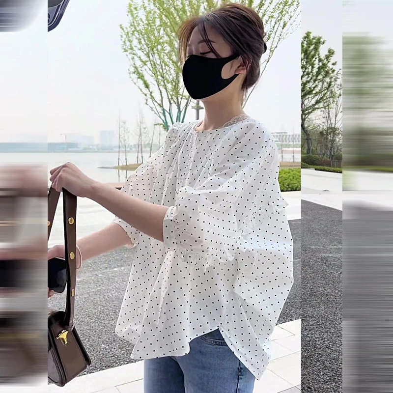 波点白色衬衫女高级感轻奢洋气复古外穿夏季2023年新款娃娃衫上衣