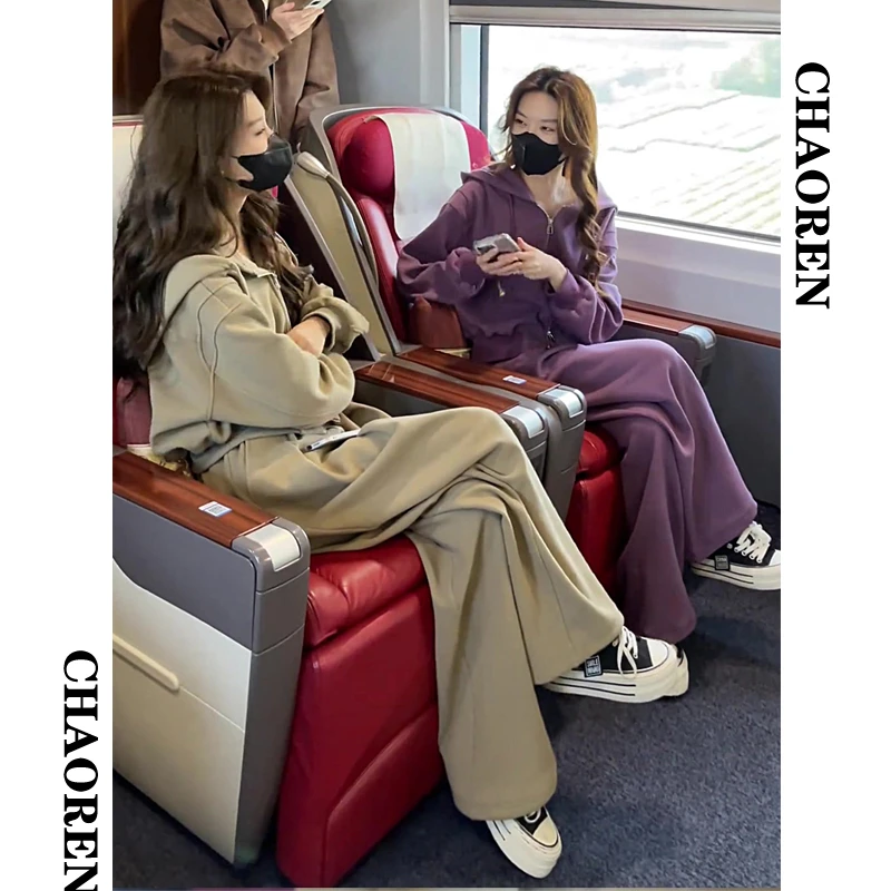 早秋韩系穿搭套装气质百搭长袖连帽卫衣外套高腰直筒休闲裤两件套