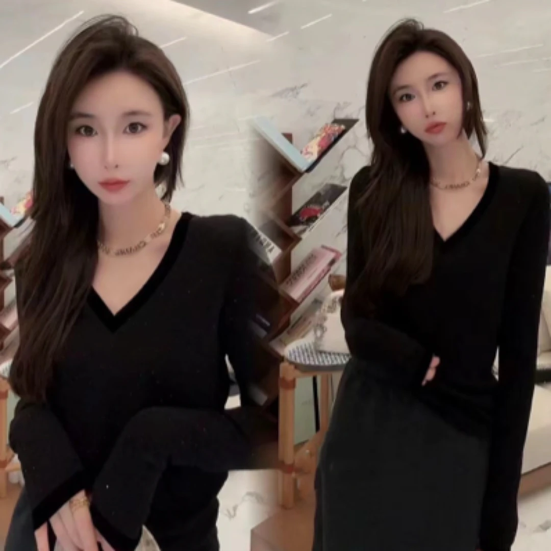 【满天星打底】(衣长60左右）蕾丝显瘦气质长袖网红洋气修身黑色百搭