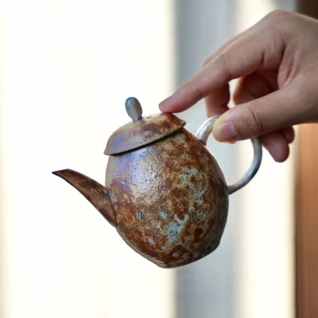 清水柴烧老岩泥鎏银美人壶   容量150cc