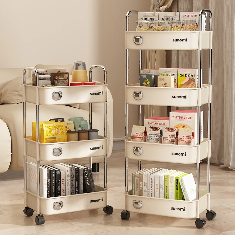 优勤厨房置物架落地多功能收纳架子家用多层小推车放果蔬菜篮子