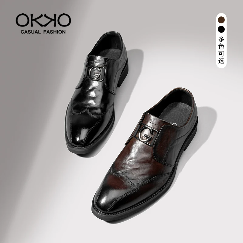 okko新款软底真皮休闲潮鞋百搭时尚男士皮鞋系带男工装鞋商务8715