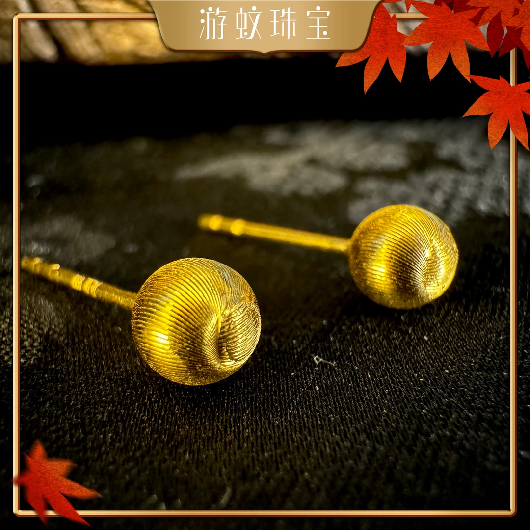 游蚊珠宝足金999黄金猫眼珠耳钉爆闪亮面圆珠耳钉豆豆时尚送女友