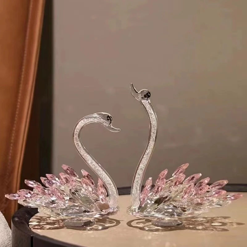 【送礼盒】粉色水晶创意网红高档天鹅摆件可爱客厅玄关饰品轻奢礼品