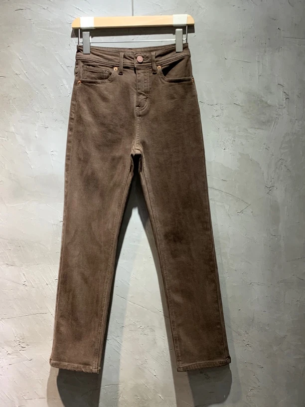 清仓！土耳其咖色加绒九分烟管上身显瘦显腿直！牛仔裤百搭裤子直筒