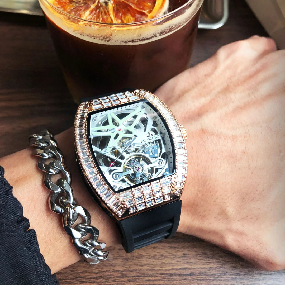 镶钻查手表德男镂空机械表男士男款正品高级感机械虫洞概念表潮流