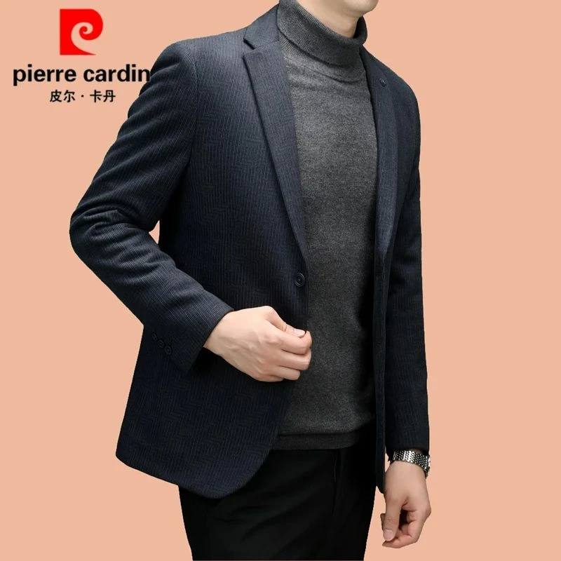 皮尔卡丹男士休闲小西装厚款商务上衣秋冬高档时尚潮流修身小西服