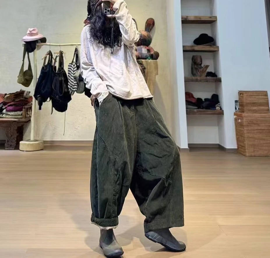 忆古朴拙2410435原创设计复古宽松气质休闲百搭棉裤
