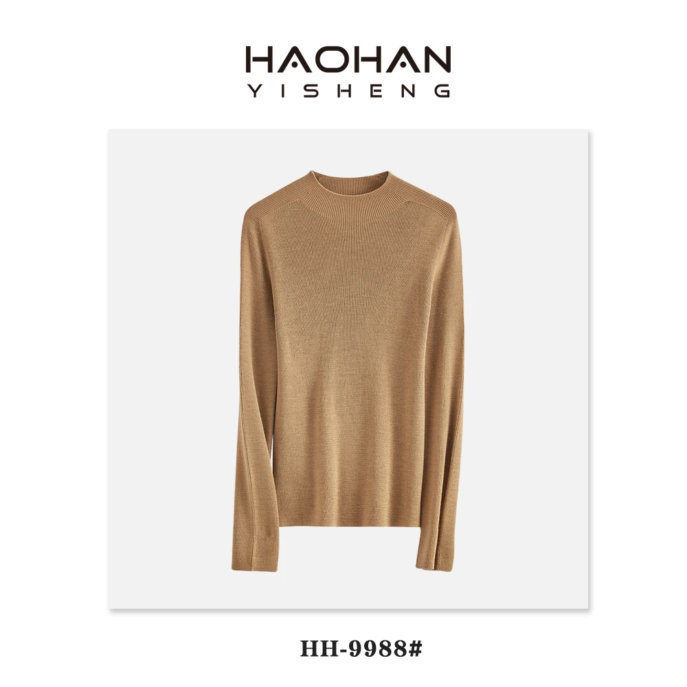 #昊涵HAOHAN# 100%精纺全羊毛 加厚无缝一体半高领羊毛衫 GG-9988