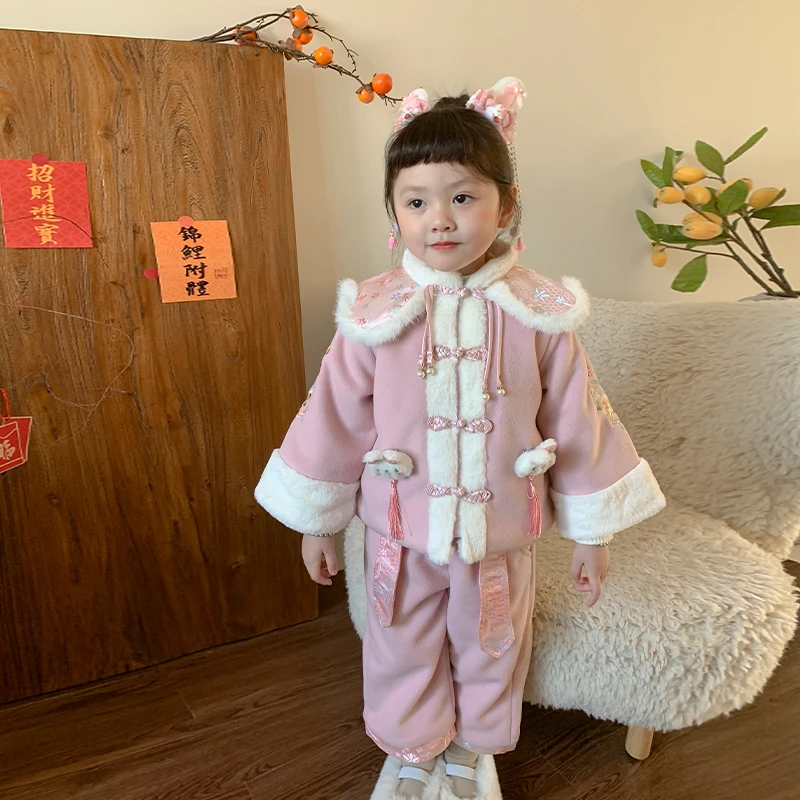 7家原创 童装儿童女童新中式加厚夹棉国风唐装两件套套装 D3697