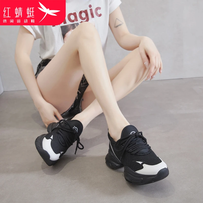 红蜻蜓老爹鞋女2024年春季新款时尚百搭真皮轻便透气休闲运动鞋潮