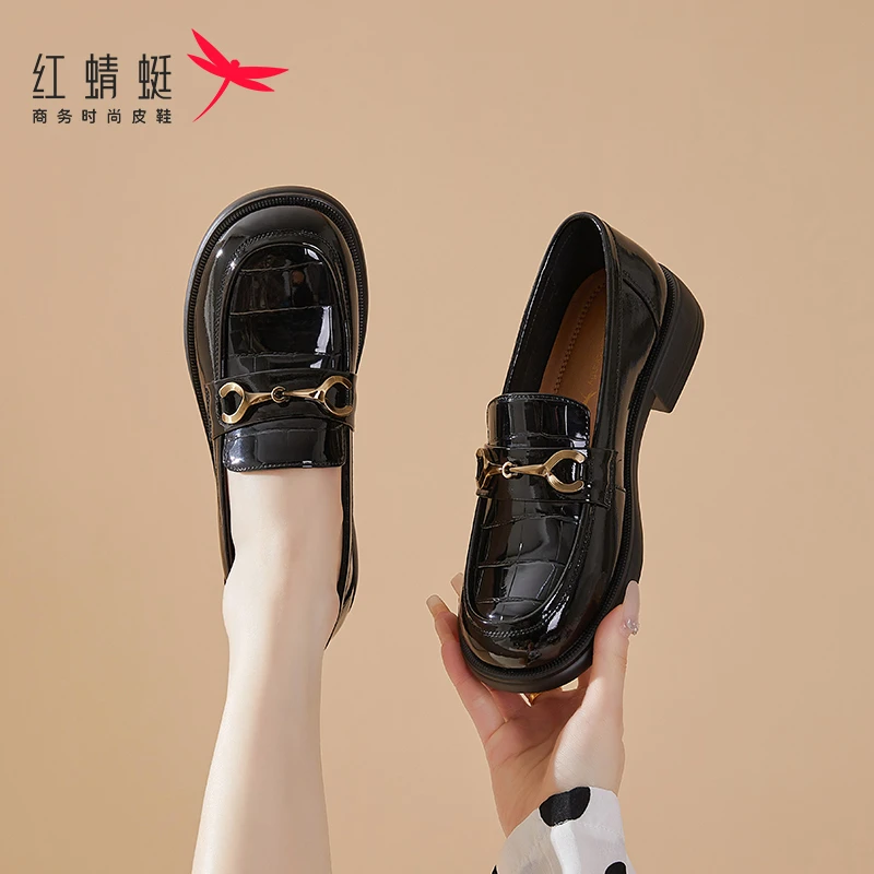 红蜻蜓女鞋复古一脚蹬小皮鞋乐福鞋女真皮牛皮单鞋英伦风尤莱特