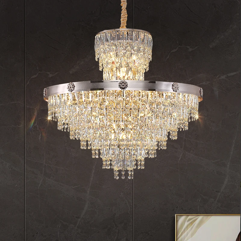 港式水晶灯后现代大气双层复式楼别墅餐厅客厅灯轻奢吊灯2024新款
