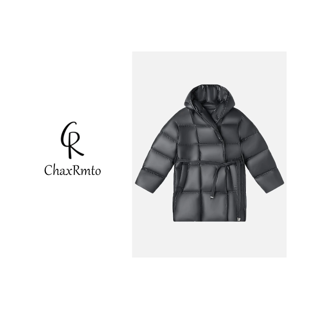 ChaxRmto 90鹅绒磁吸单排扣腰带设计连帽羽绒服 斯斯30566