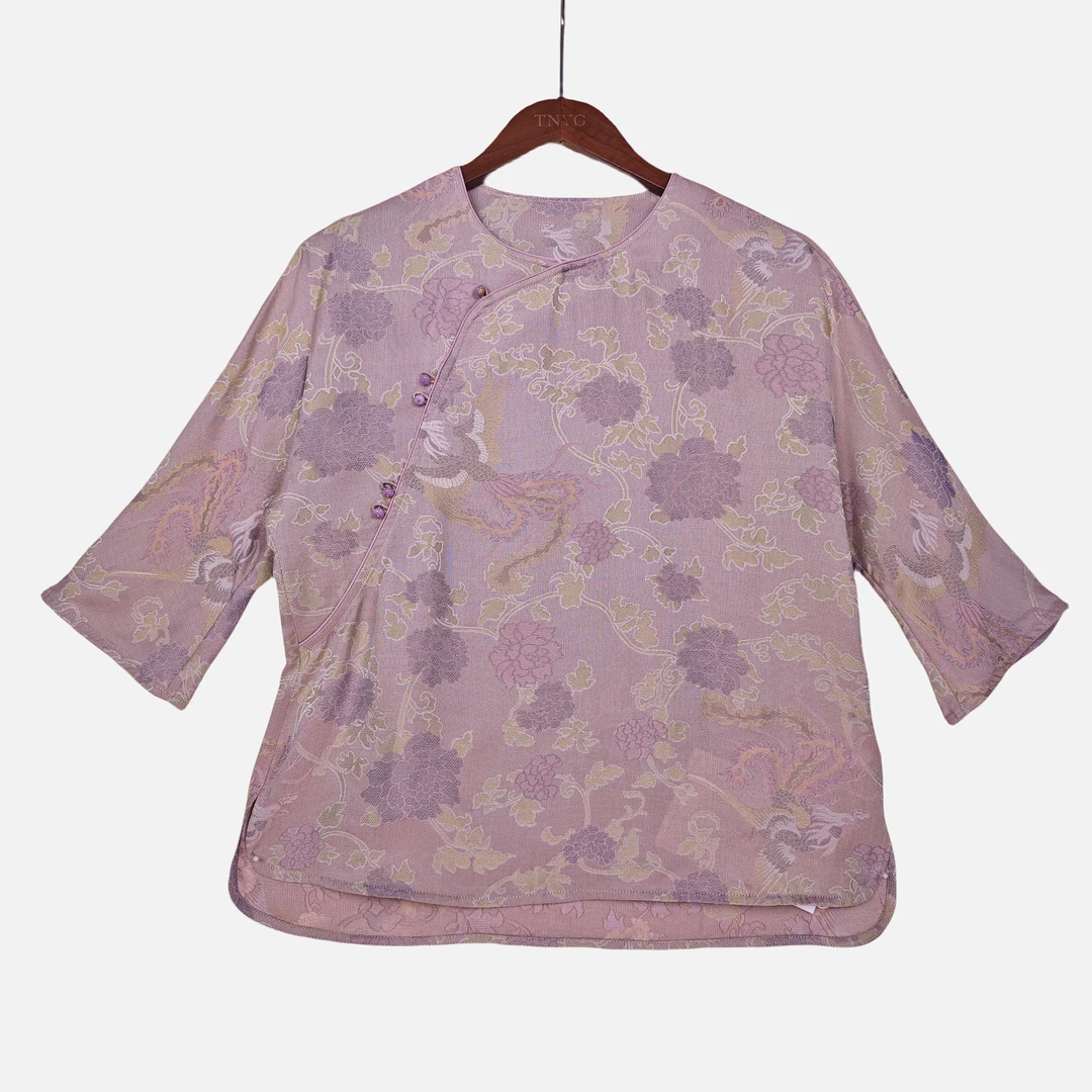 【衍川】桑蚕丝女气质中国风新中式短袖休闲时尚上衣百搭2412255