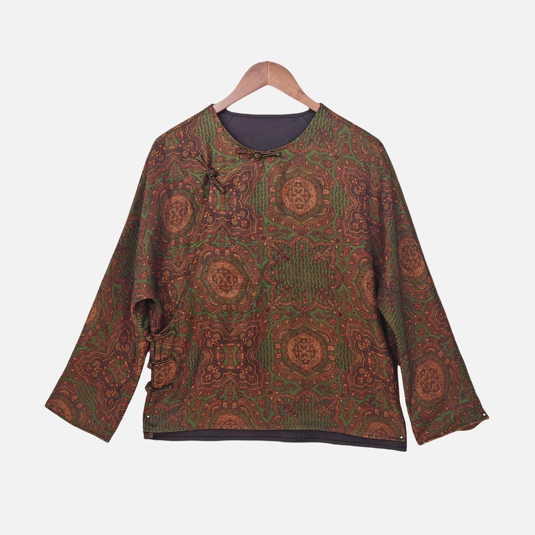 【篱鸢】桑蚕丝香云纱女圆领长袖外套时尚国风提花上衣2412509