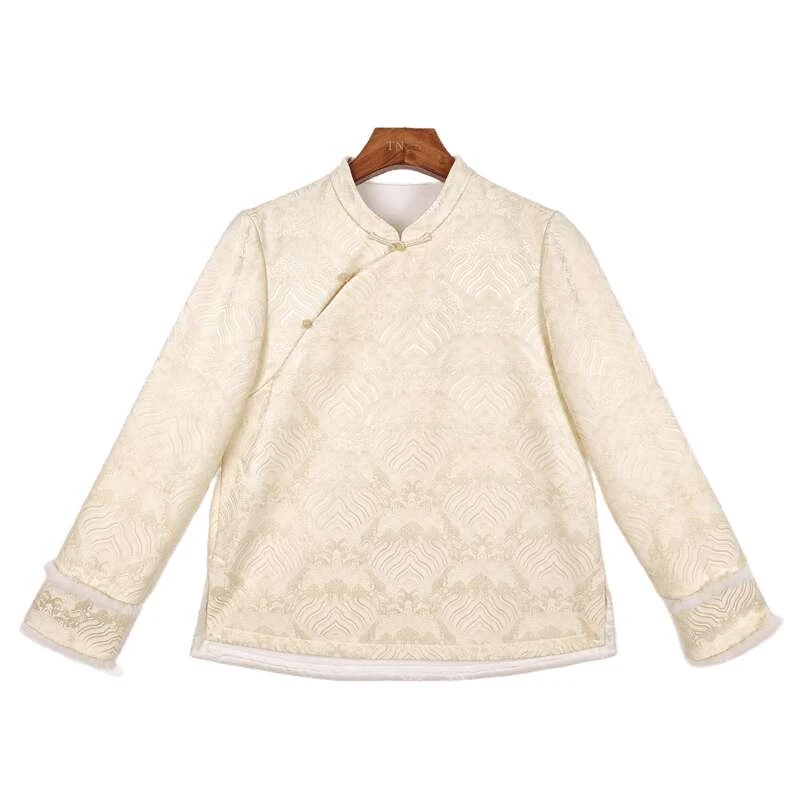 【绫羽】桑蚕丝气质时尚中式日常提花百搭长袖加绒上衣51957