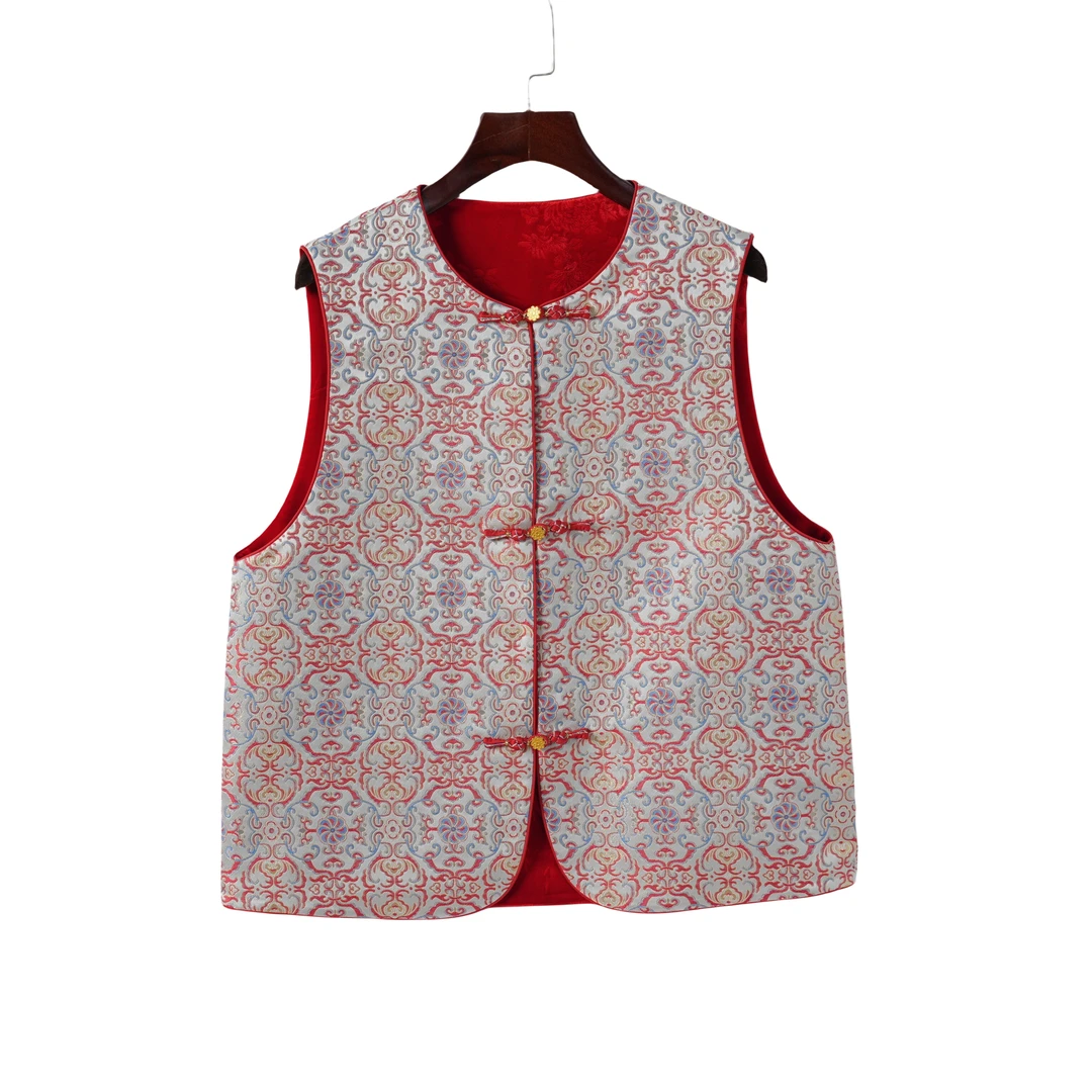 【知熠】桑蚕丝宋锦丝绒马夹中式中国风复古提花马甲F25087