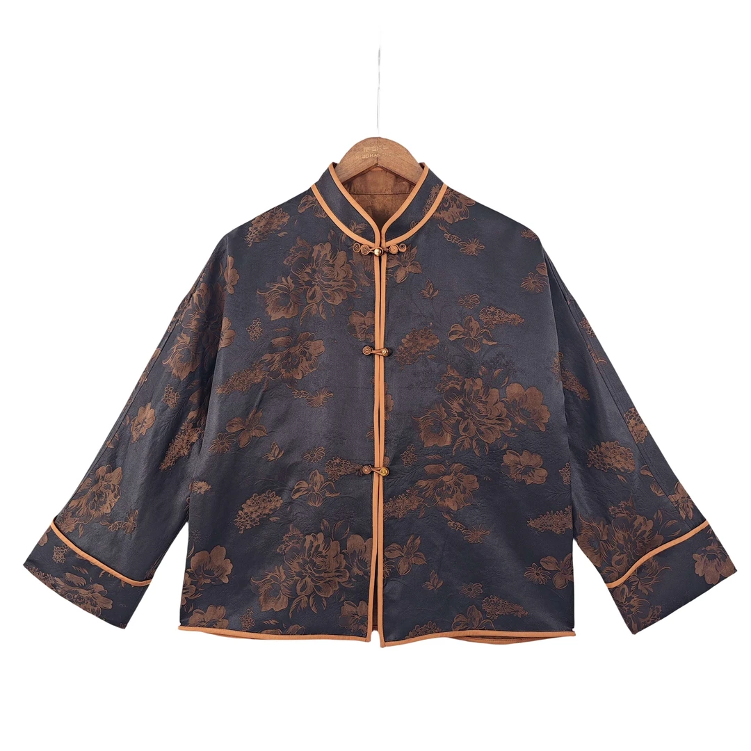 【管彤】桑蚕丝新中式国风复古显气质立领直襟长袖上衣女 2313128