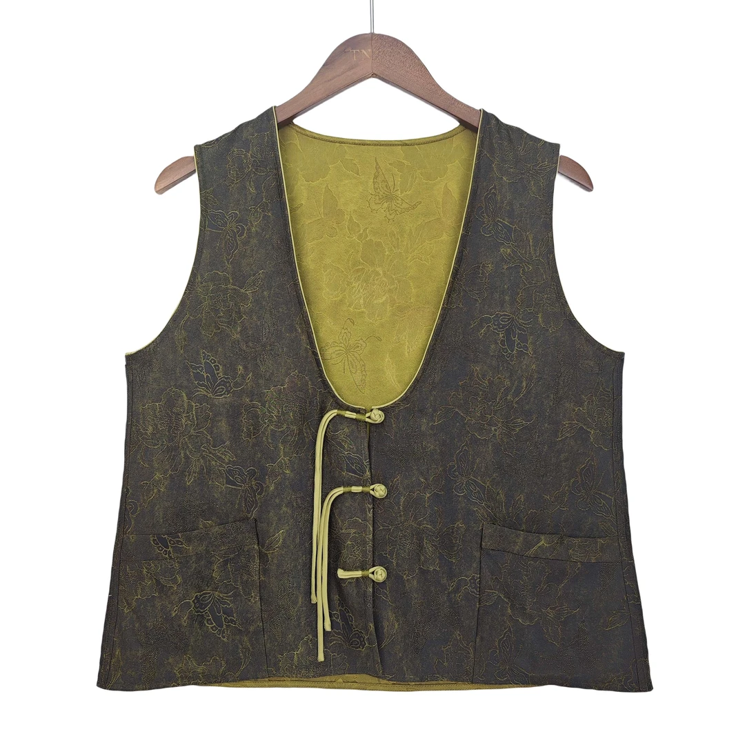 【文韵】桑蚕丝百搭民族风中国风时尚复古香云纱双面穿马甲2310861