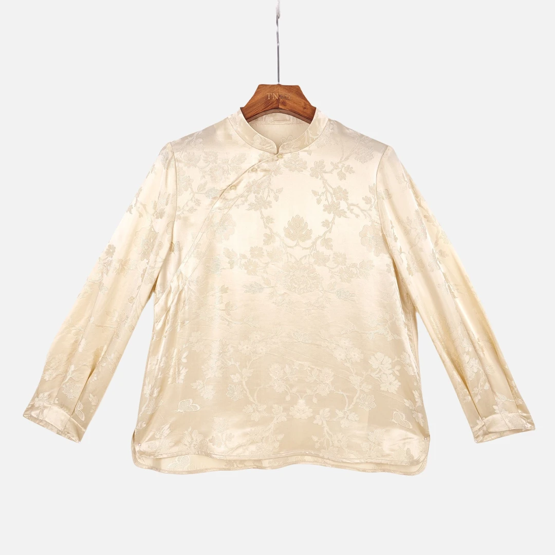 【绫舞】桑蚕丝气质休闲时尚中式提花百搭复古长袖上衣2416857