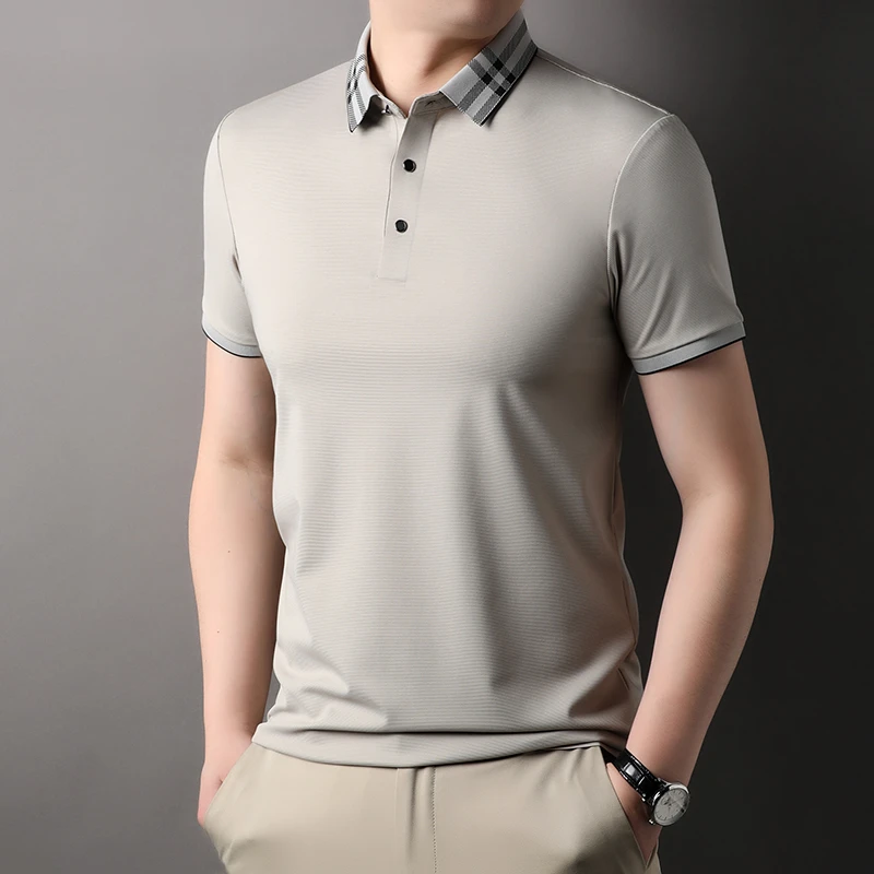 2024夏季新款纯色男士时尚休闲透气速干高档T领半袖POLO衫1680