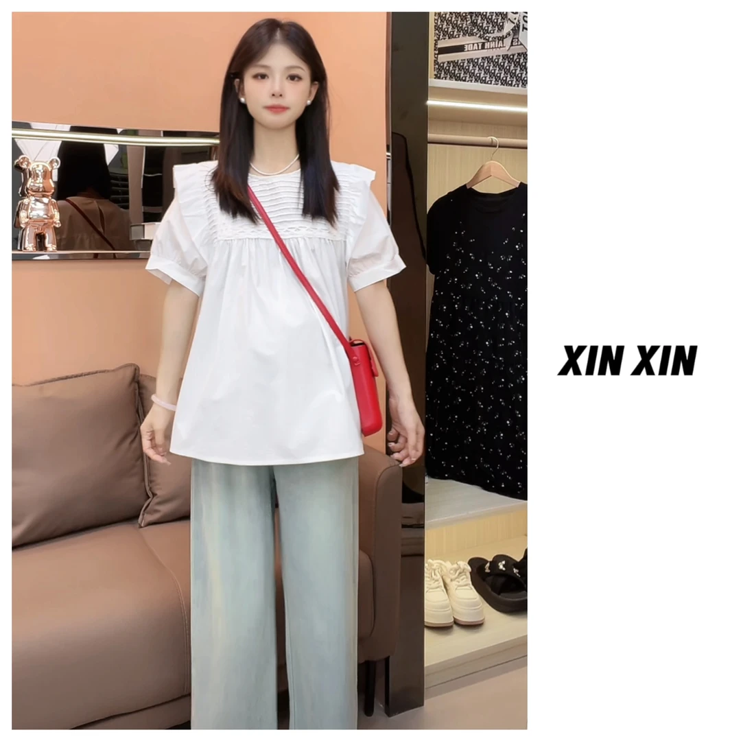 【昕昕家】孕妇装夏季新款上衣+牛仔裤