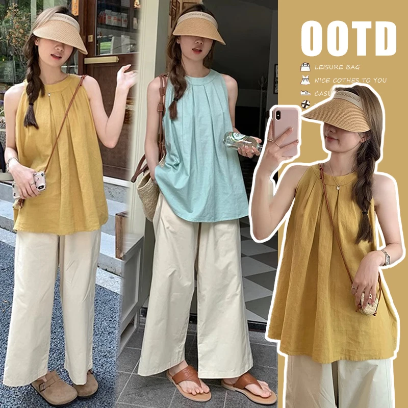 孕妇装夏季新款显瘦宽松版无袖上衣+时尚休闲百搭长裤薄款