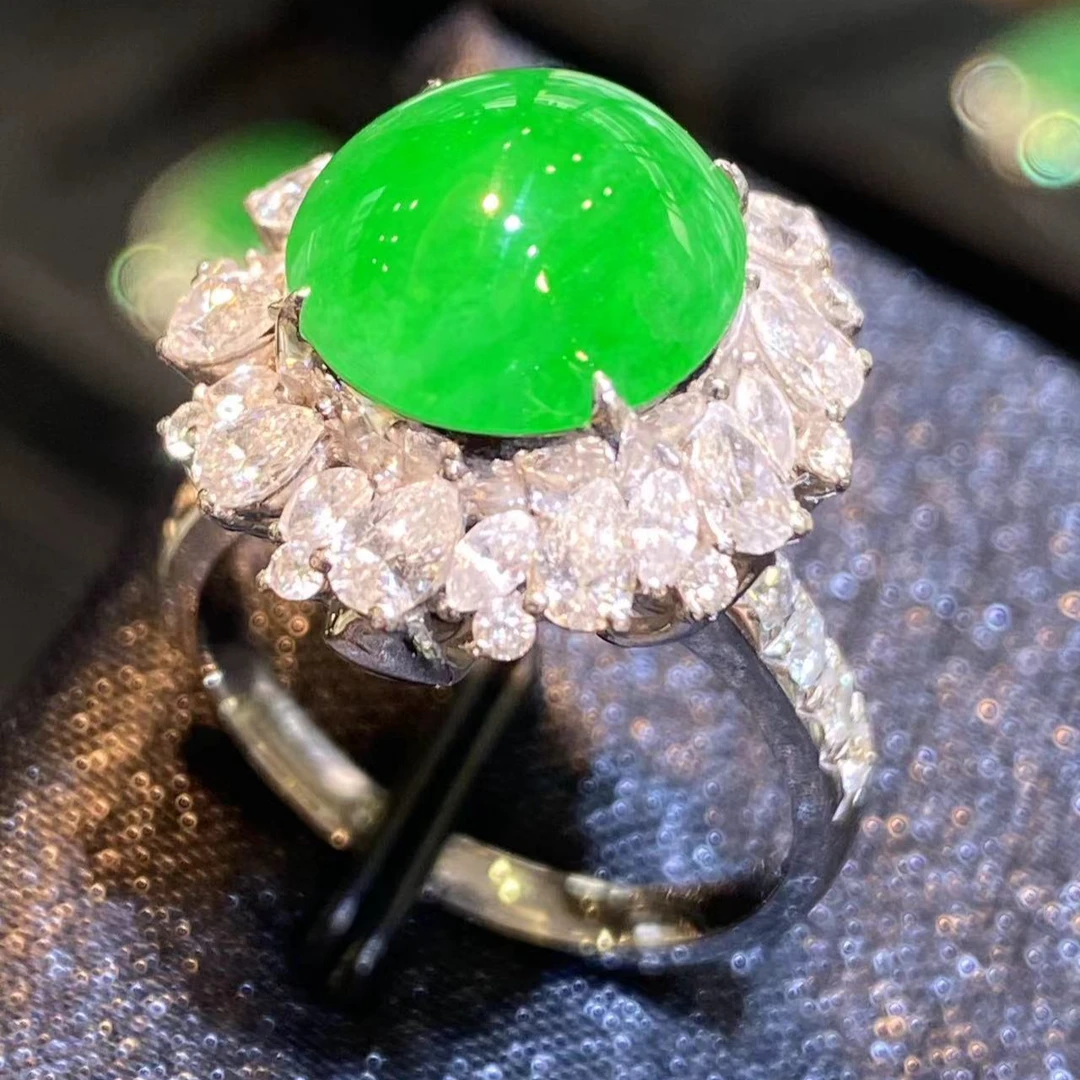 【娜娜推荐】缅甸天然A货阳绿翡翠戒指轻奢镶嵌气质时尚满绿豪华