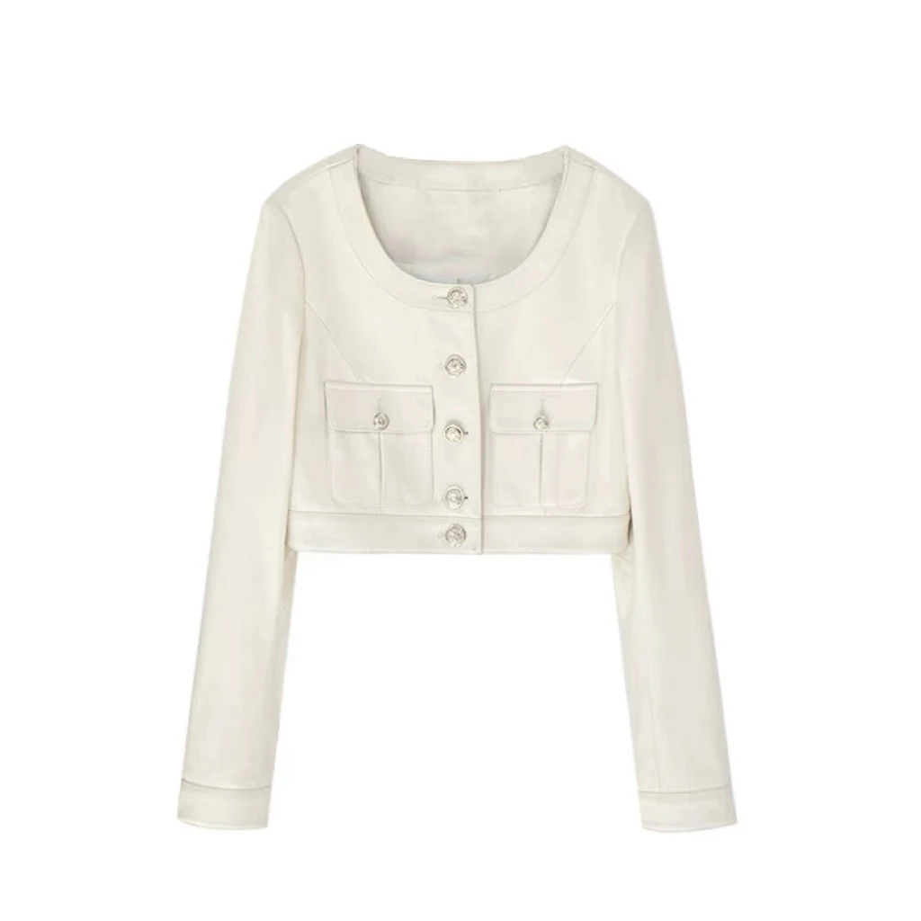 梦梦 MENGMENG｛韩女香气 秋季新款美式复古短款机车皮衣}