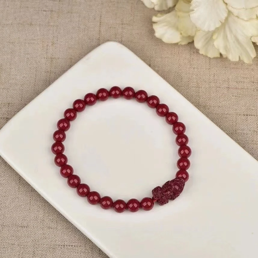 含辰砂工艺品小小甄选 保真正品辰砂紫金砂貔貅手链串