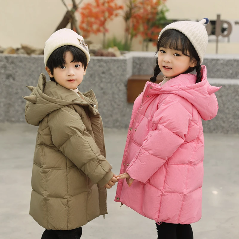 儿童羽绒服中长款2023新款男女宝韩版洋气小恶魔中小童外套保暖