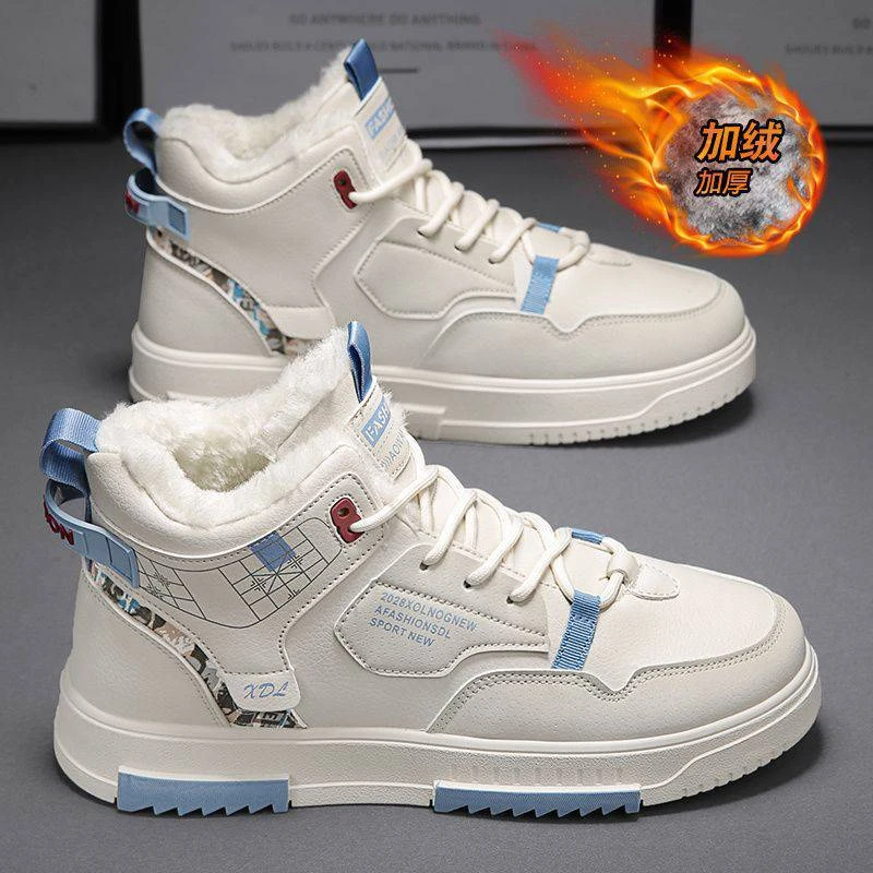 板鞋男冬季爆款高帮加绒加厚小白鞋男款运动秋冬保暖男士雪地靴子