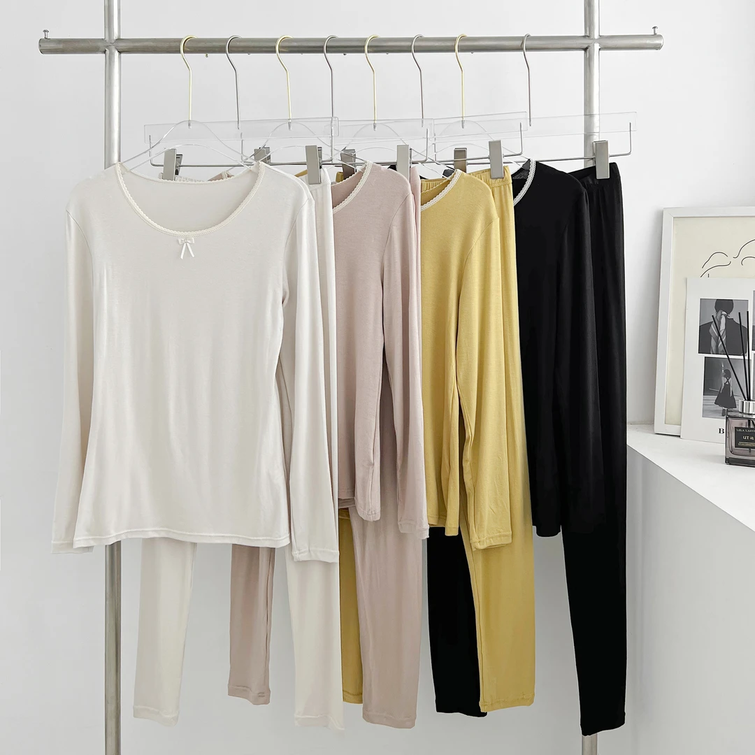 蕾丝花边打底保暖秋衣套装 Q3543