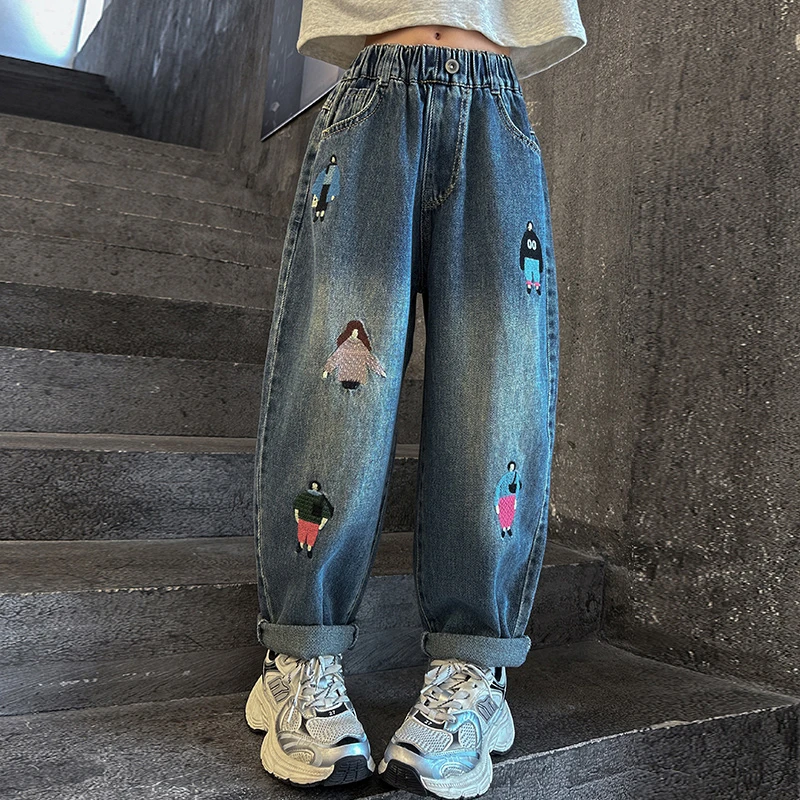 女童春秋款裤子哈伦大女孩儿童装洋气时髦休闲直筒牛仔秋季潮8岁9