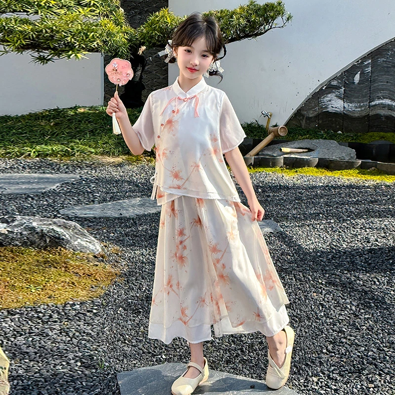 女童夏季连衣裙2024新款儿童新中式旗袍裙裤套装大童夏装汉服裙子