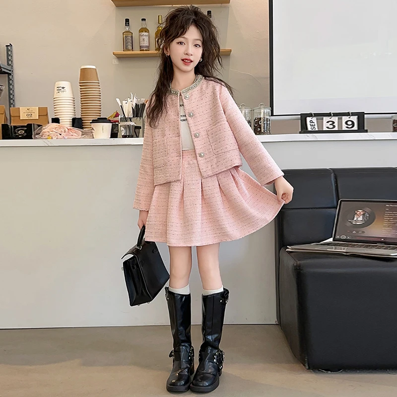 女童小香风套装裙春秋季2025新款时髦洋气高端表演礼服中大童年服
