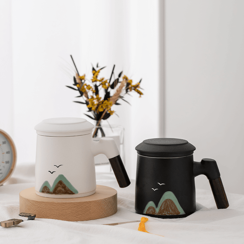 茶水分离泡茶杯子陶瓷带盖办公杯送老师长辈领导高档定制马克杯