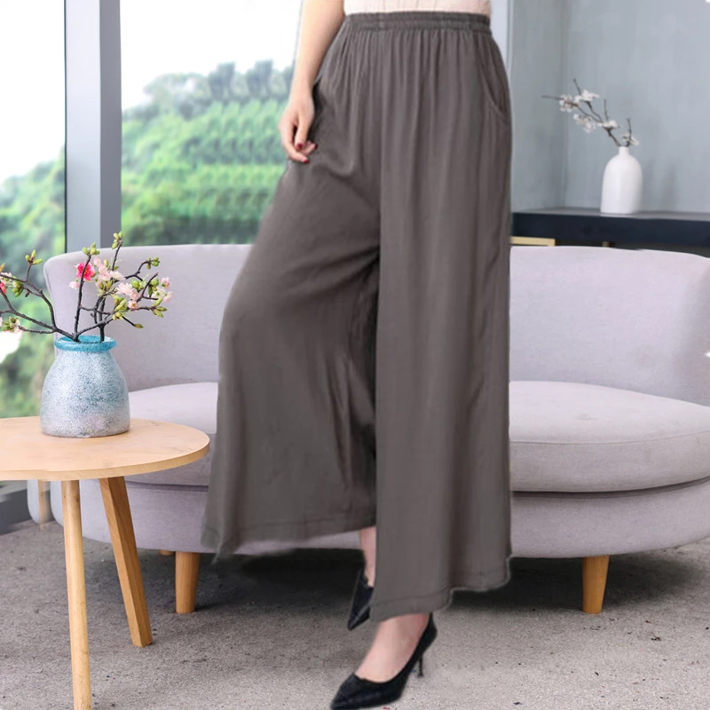 中老年女裤夏季裙裤大码甩裤女妈妈装松紧腰弹力九分裤女夏薄款
