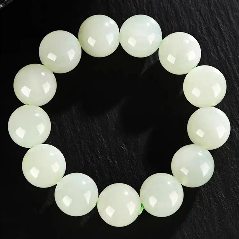 天然和田玉原色青白玉简约风新中式国风圆珠手串单圈款白色手饰