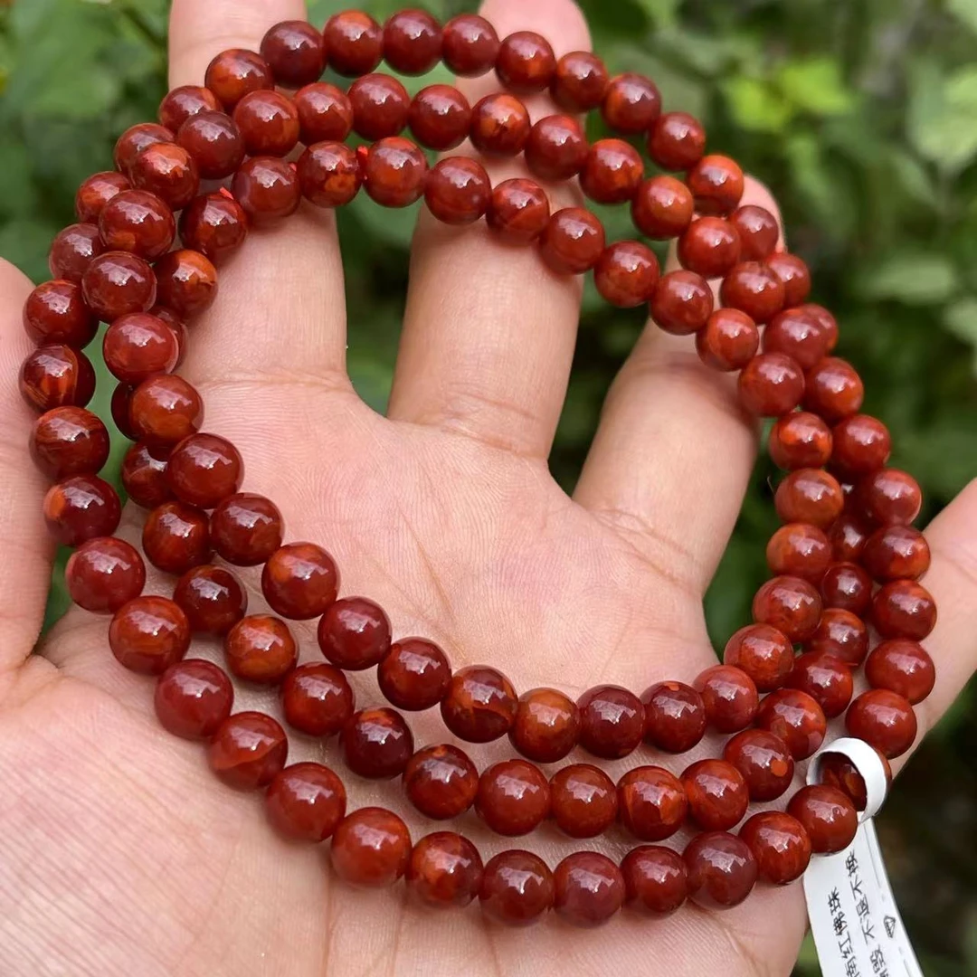 珍藏品 南红瓦西牛血红火焰高品佛珠 颜色红润 玉质感强  多圈 7＋