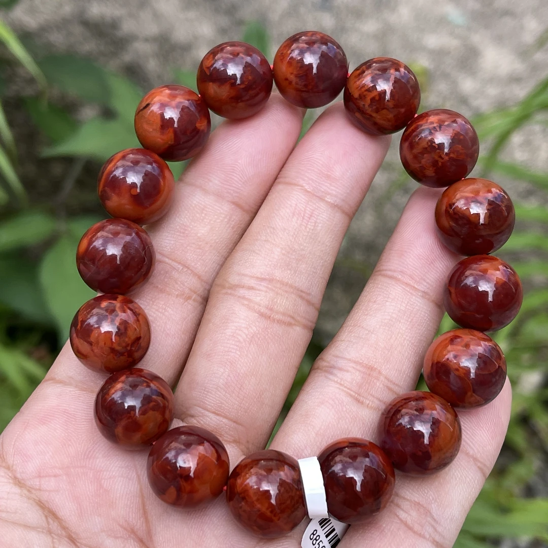 (典藏品) 南红瓦西牛血红妖花火焰纹 颜色红润 品质高阶 高品13mm