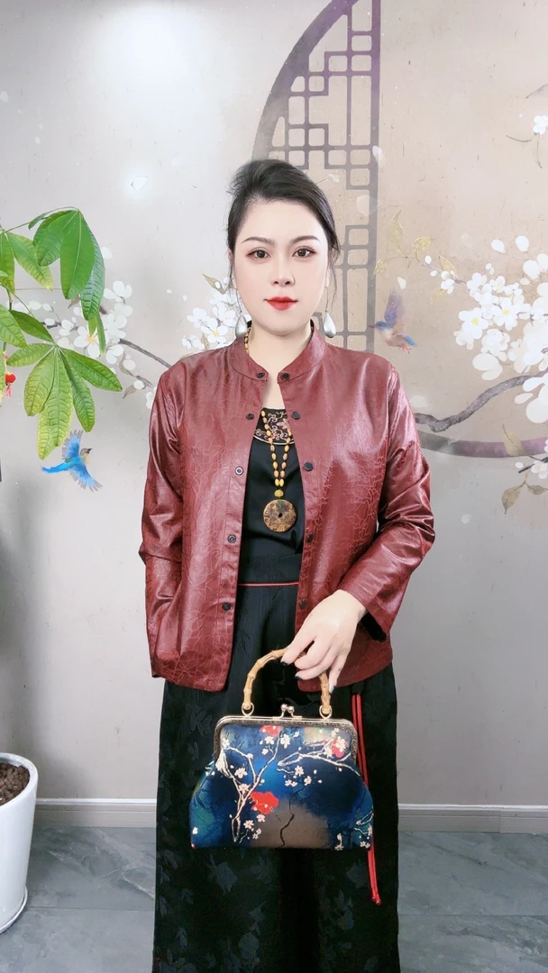 月梅精选   秋季新款 正反两面穿 红油老料龟裂纹时尚气质外套