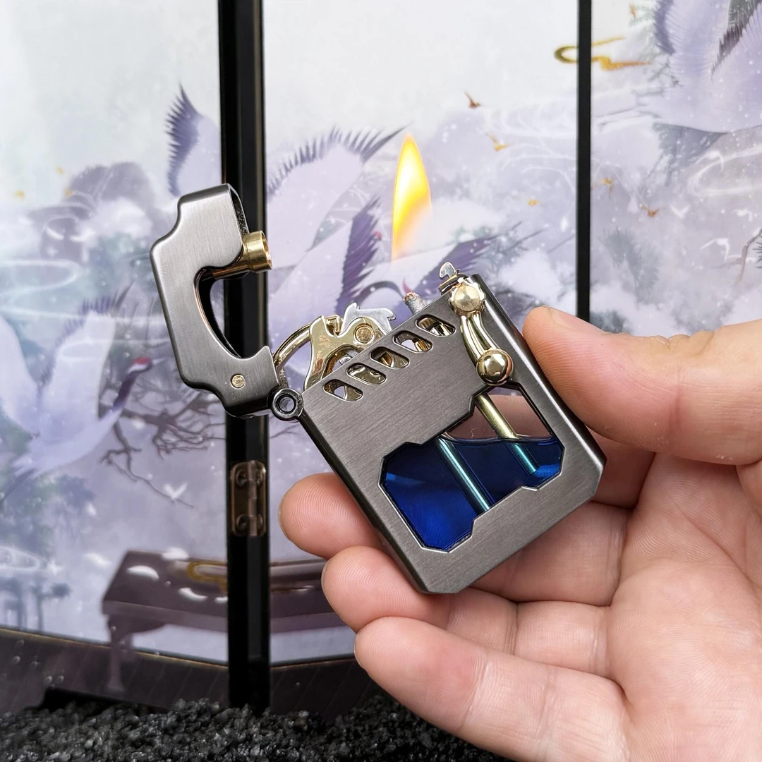 ZORRO佐罗新品机甲经典托伦斯爬犁钩半自动透明油仓煤油打火机