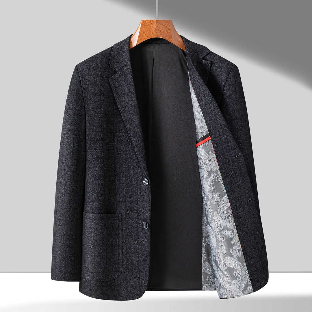 【品牌同款】春季男士毛呢西服商务时尚保暖休闲中年春秋装气质格子